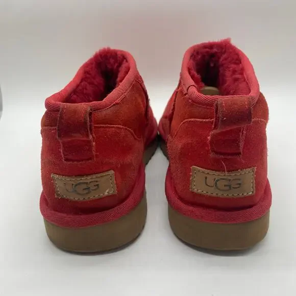 UGG Ultra Mini Red Classic Booties Leather Ankle Boots Winter Women's size 9 - Picture 2 of 11